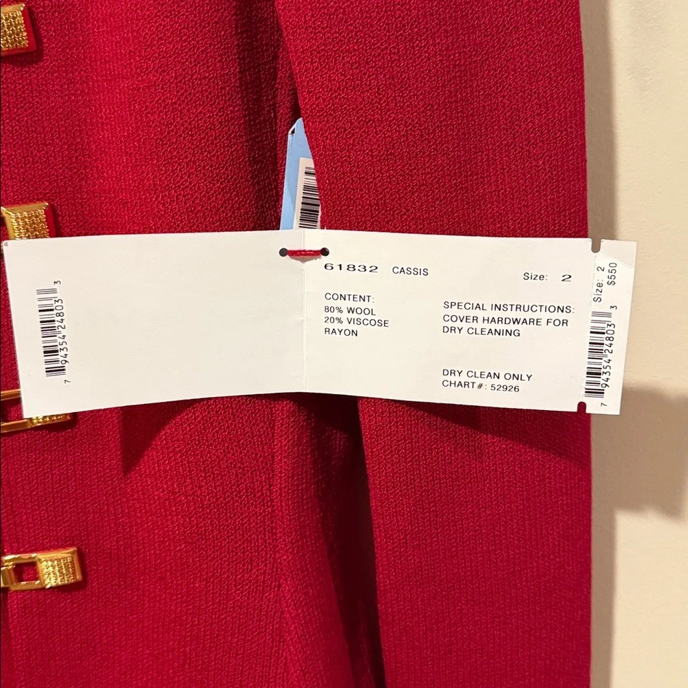 NWT St. JOHN Two Piece Suit Jacket 2 Skirt 6 ~ Red w/Gold Hardware Santana Knit - Picture 9 of 17